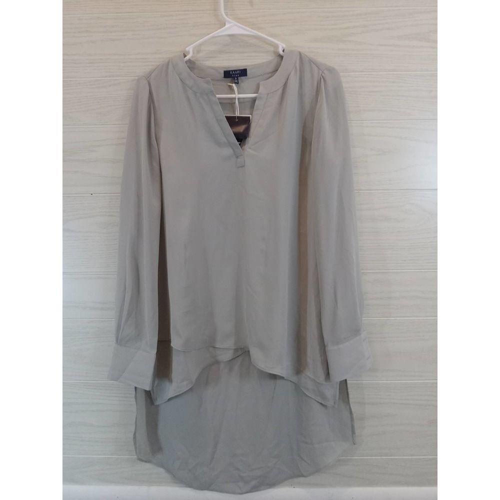 Kaari Gray V-Neck Stretch Tunic Gray Long Sleeve
